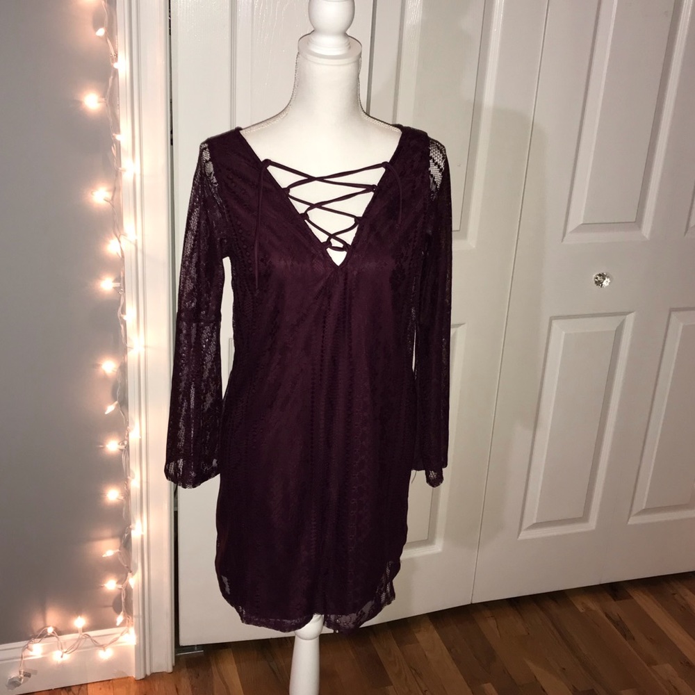 Burgundy Lace Criss Cross Dress
